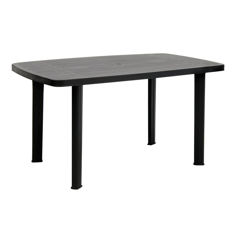 RAMONA Garden Table in anthracite color, measuring 137x85x72cm, made of durable polypropylene, suitable for indoor and outdoor use.