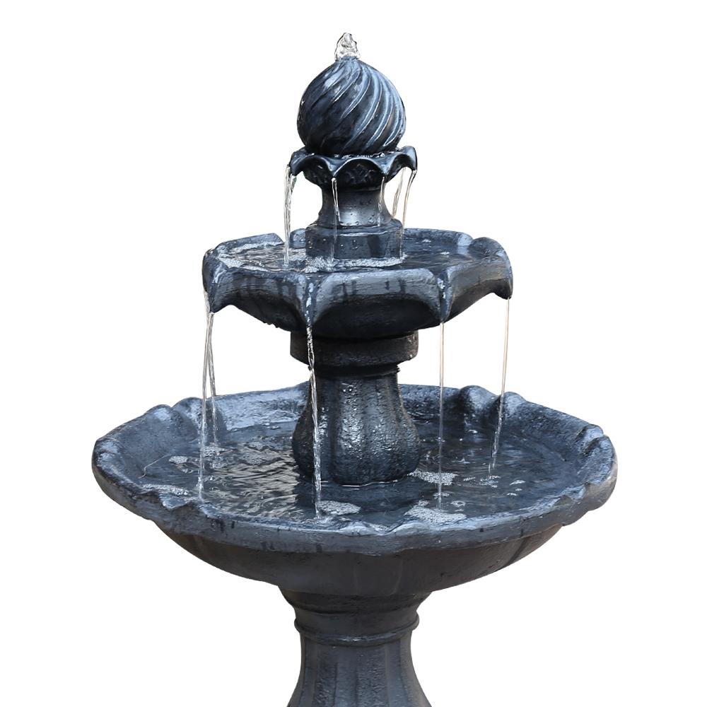 Gardeon 3 Tier Solar Powered Water Fountain in black, showcasing elegant tiers and intricate sculptural details, perfect for garden decoration.