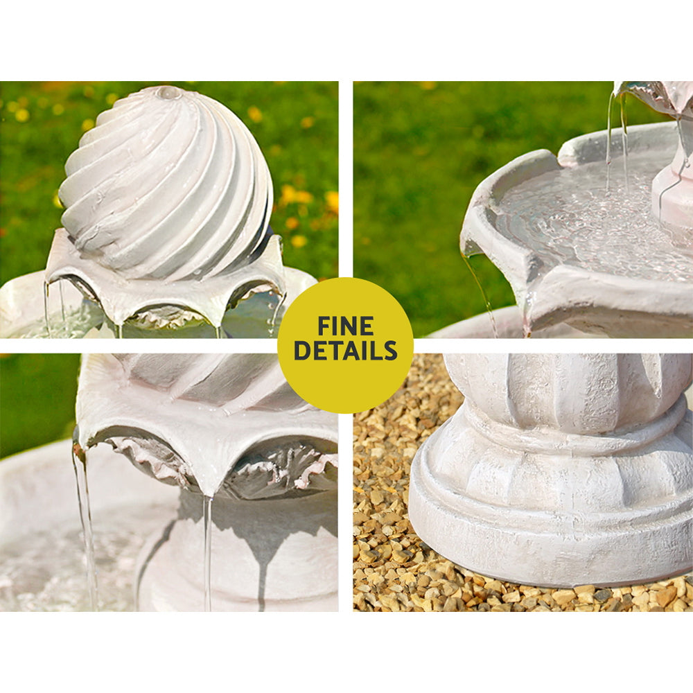 Gardeon 3 Tier Solar Powered Water Fountain in Ivory, showcasing elegant tiers and solar panel.