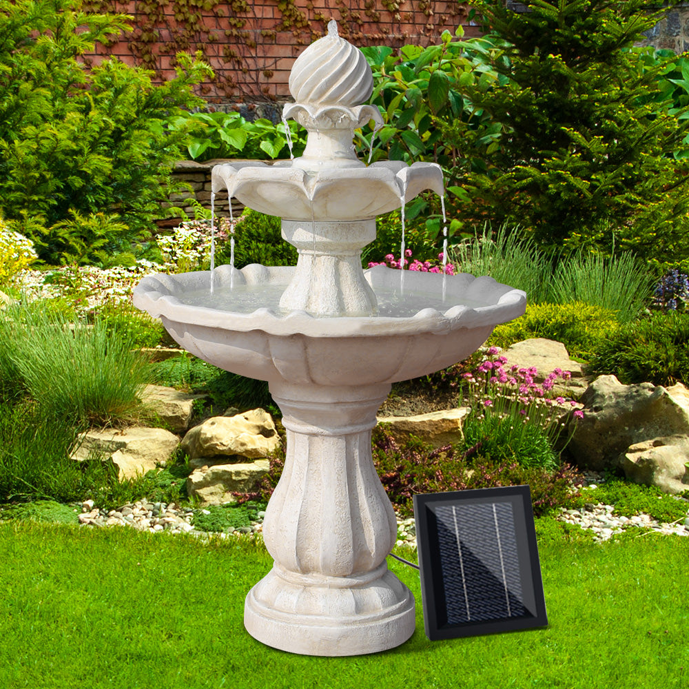 Gardeon 3 Tier Solar Powered Water Fountain in Ivory, showcasing elegant tiers and solar panel.