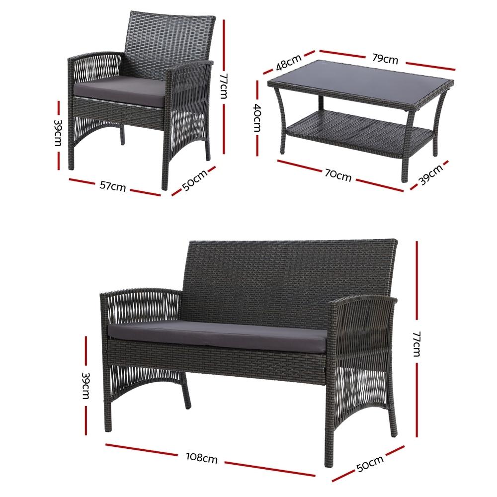 Gardeon 4 PCS Outdoor Furniture Lounge Setting in Grey featuring elegant wicker design and plush cushions, perfect for outdoor relaxation.