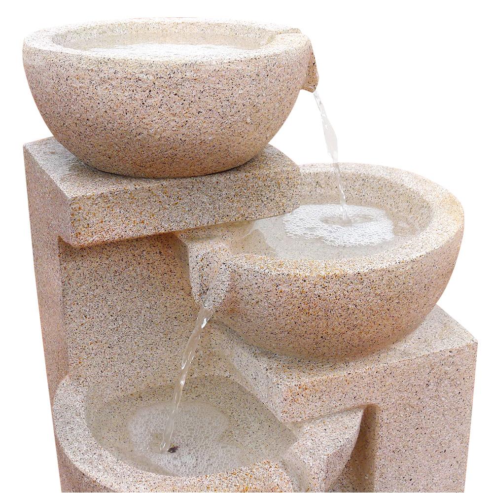 Gardeon 4 Tier Solar Powered Water Fountain in sand beige, featuring cascading tiers and LED lights, perfect for outdoor and indoor decor.