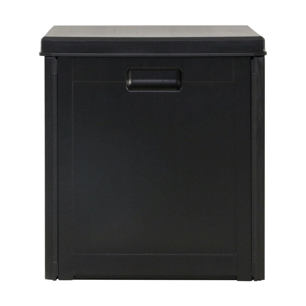 Gardeon 80L Outdoor Storage Box in black, showcasing its rattan-like design and sturdy construction, perfect for indoor and outdoor use.