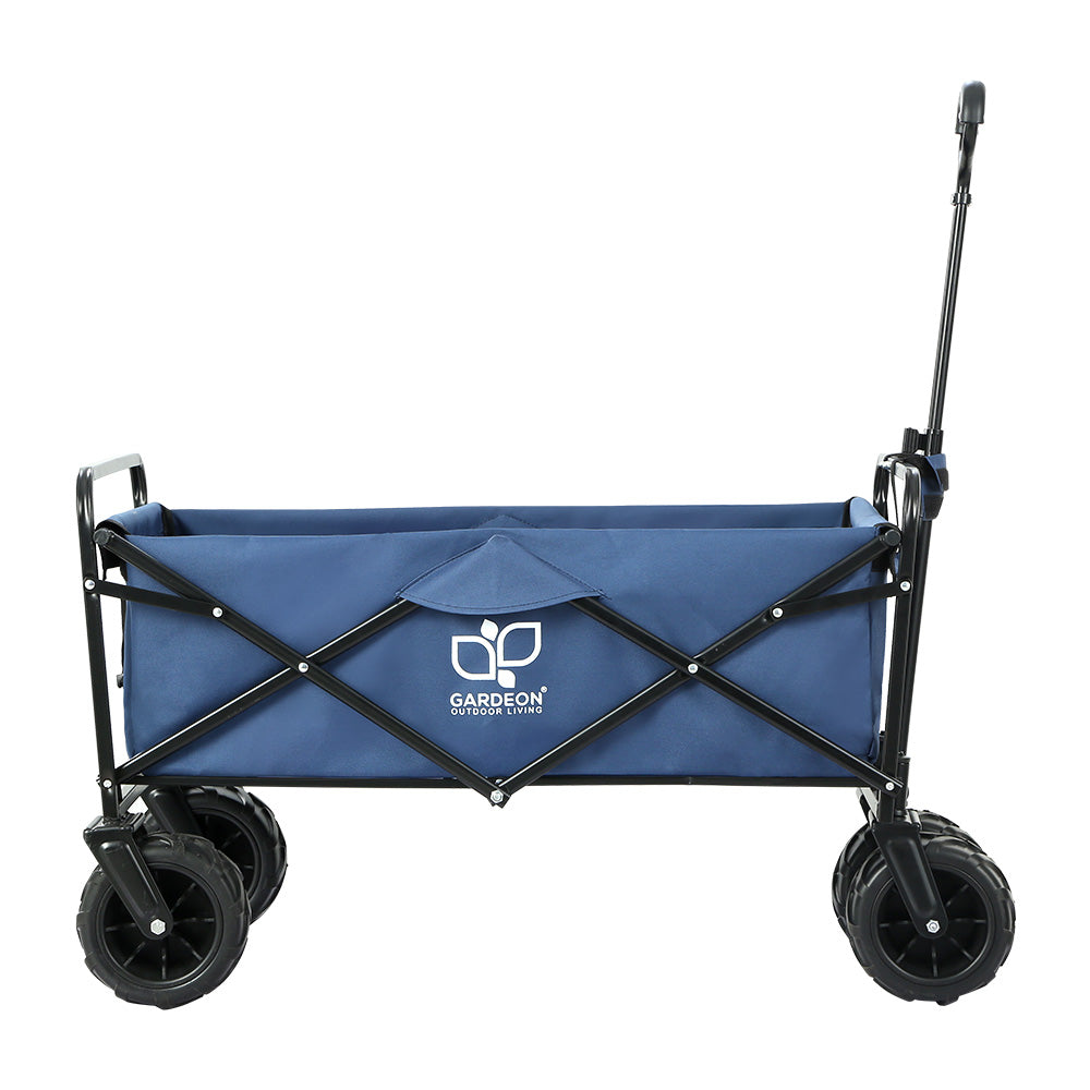 Gardeon Foldable Wagon Cart in blue, showcasing its sturdy steel frame and spacious interior, ideal for outdoor and gardening use.