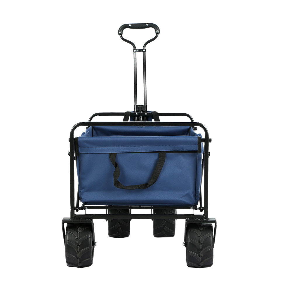 Gardeon Foldable Wagon Cart in blue, showcasing its sturdy steel frame and spacious interior, ideal for outdoor and gardening use.