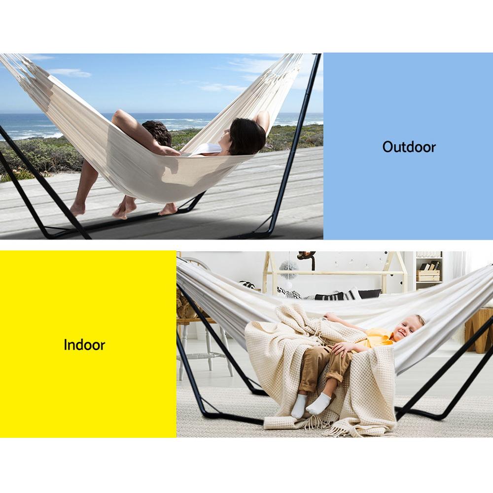 Gardeon Hammock Bed with Steel Frame Stand, showcasing its durable design and soft fabric, perfect for indoor and outdoor relaxation.