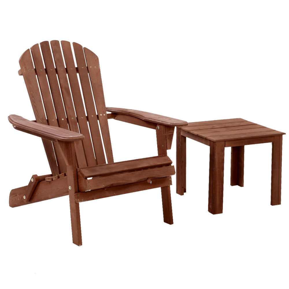 Gardeon Outdoor Folding Beach Camping Chairs Table Set featuring a classic Adirondack chair and matching side table made from Canadian fir wood.