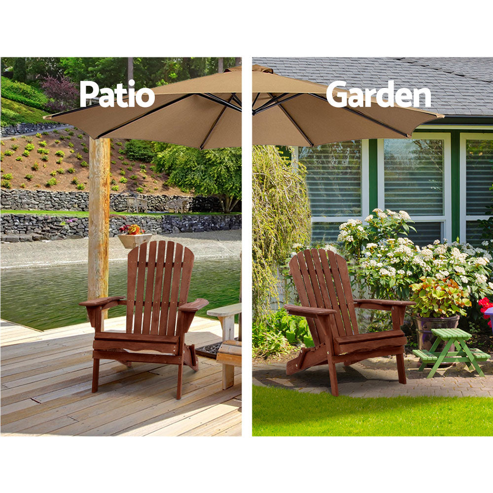 Gardeon Outdoor Folding Beach Camping Chairs Table Set featuring a classic Adirondack chair and matching side table made from Canadian fir wood.