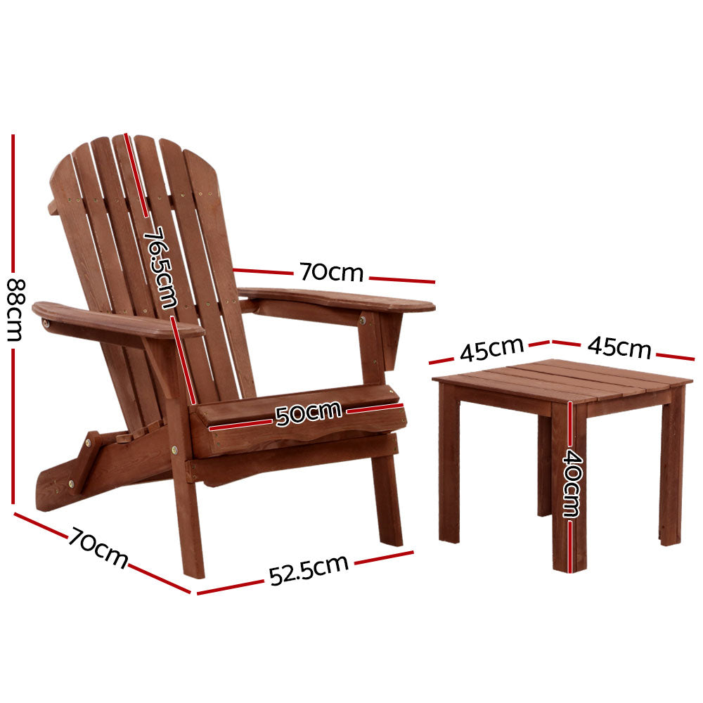 Gardeon Outdoor Folding Beach Camping Chairs Table Set featuring a classic Adirondack chair and matching side table made from Canadian fir wood.