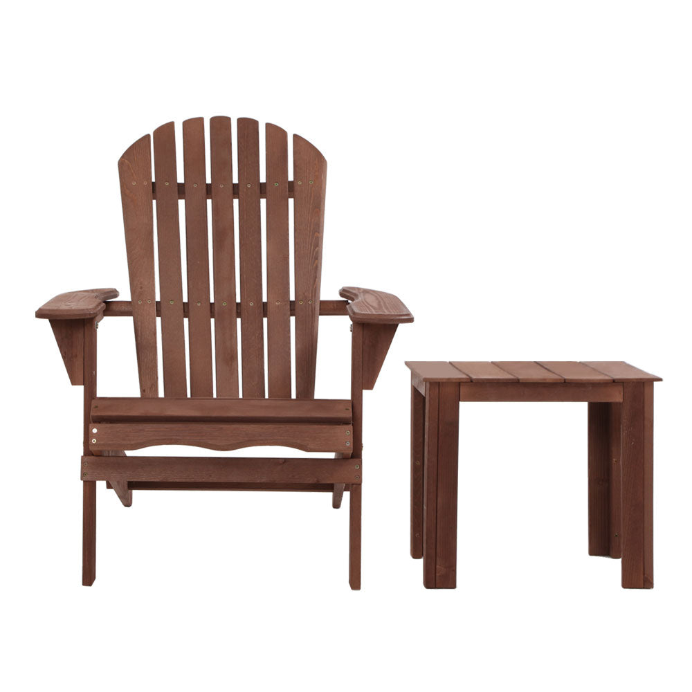 Gardeon Outdoor Folding Beach Camping Chairs Table Set featuring a classic Adirondack chair and matching side table made from Canadian fir wood.