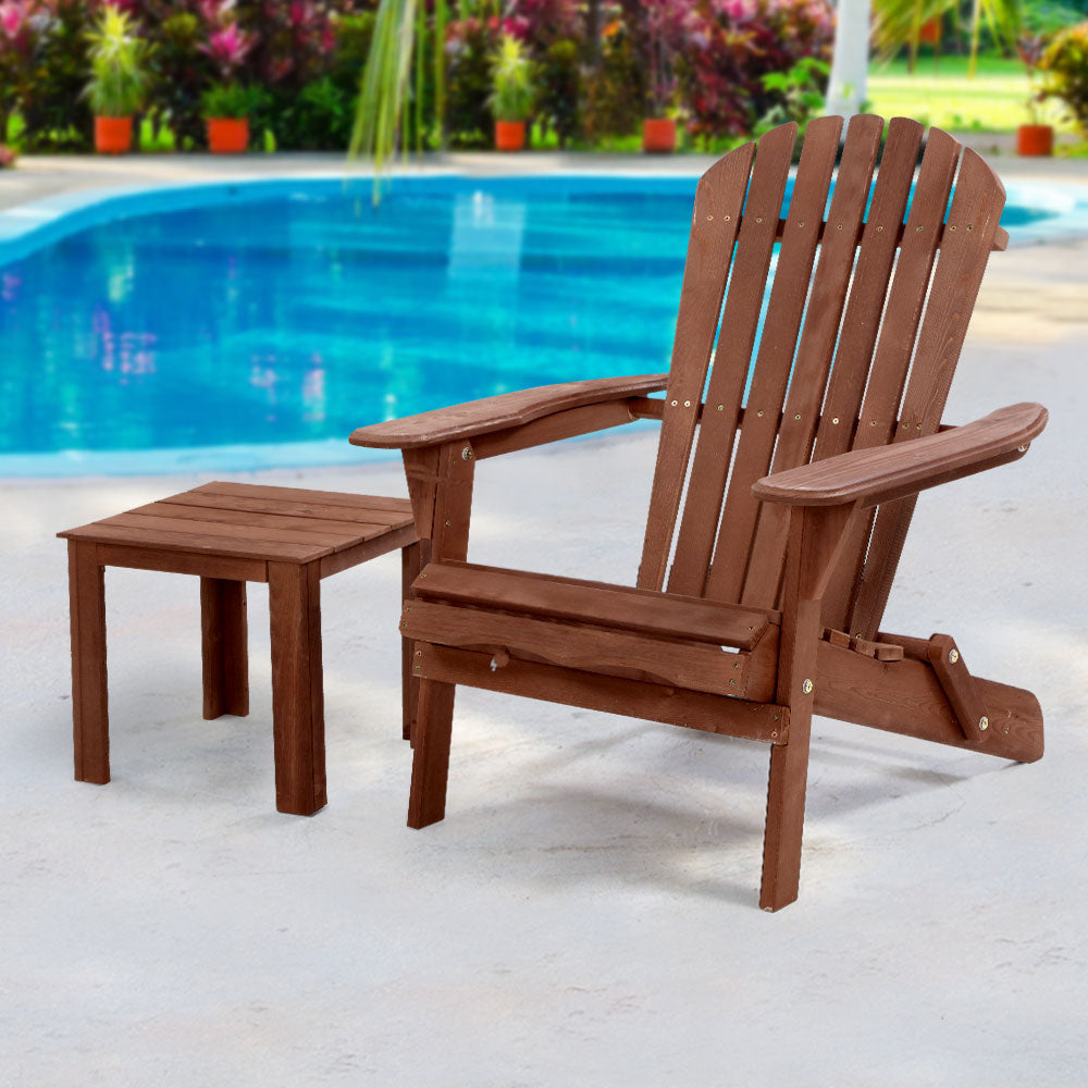 Gardeon Outdoor Folding Beach Camping Chairs Table Set featuring a classic Adirondack chair and matching side table made from Canadian fir wood.