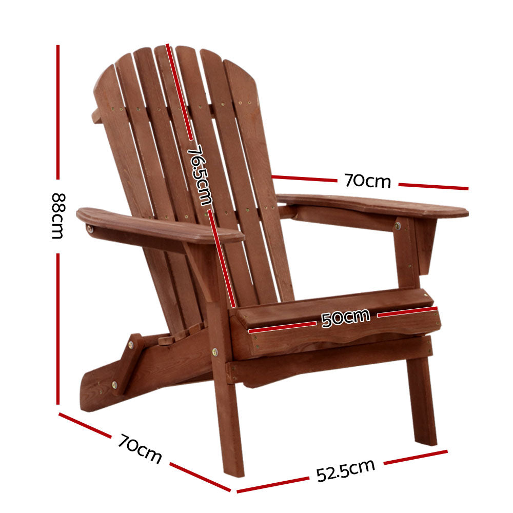 Gardeon Outdoor Furniture Beach Chair in classic Adirondack style, made from eco-friendly Canadian fir wood, showcasing its beautiful brown finish and wide armrests.