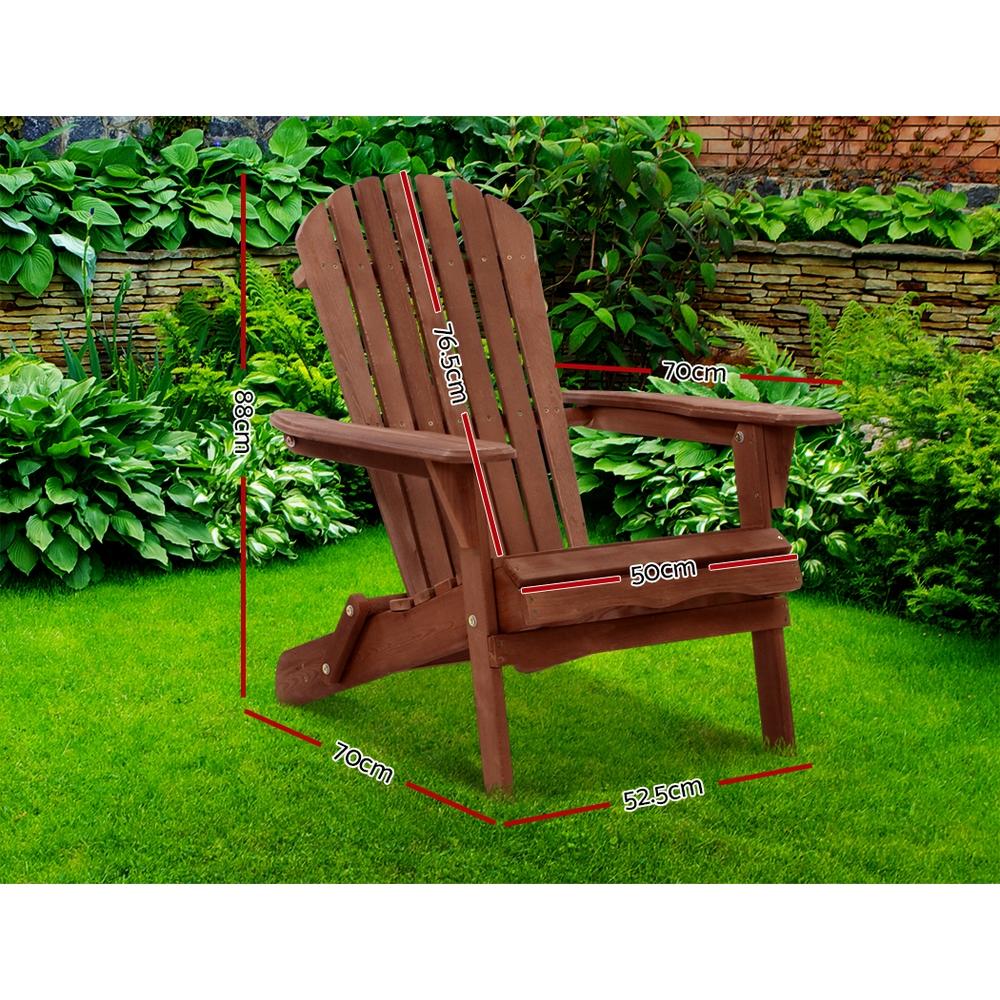 Gardeon Outdoor Furniture Beach Chair in brown, showcasing its classic Adirondack design and wide armrests, perfect for outdoor relaxation.