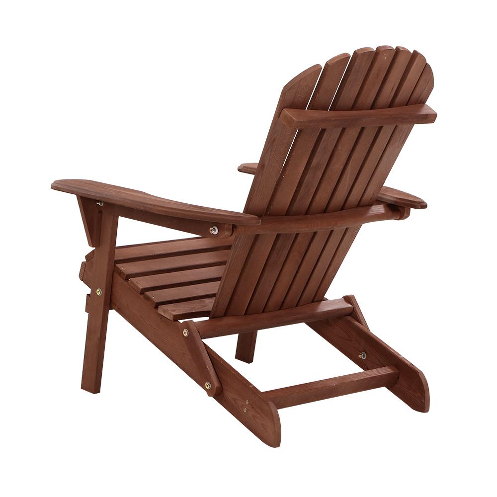 Gardeon Outdoor Furniture Beach Chair in brown, showcasing its classic Adirondack design and wide armrests, perfect for outdoor relaxation.