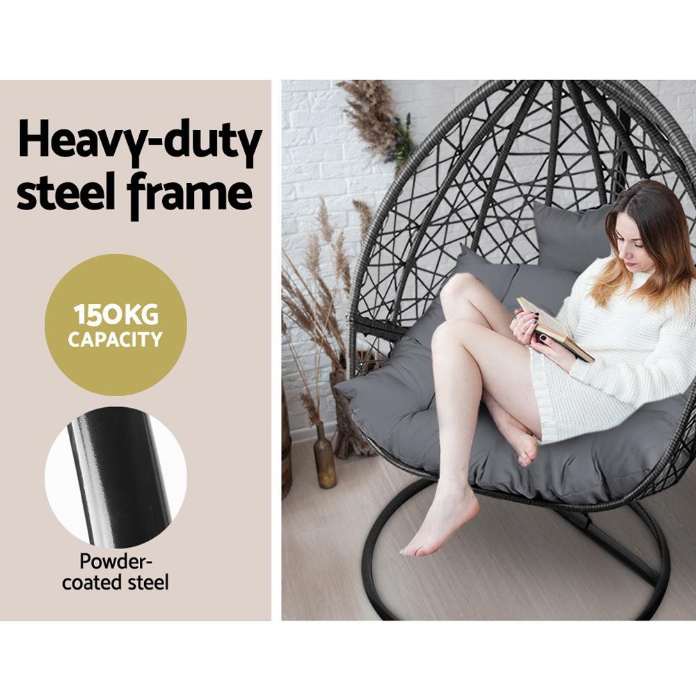 Gardeon Outdoor Hanging Swing Chair in black, featuring a sturdy frame and plush cushion, perfect for outdoor relaxation.