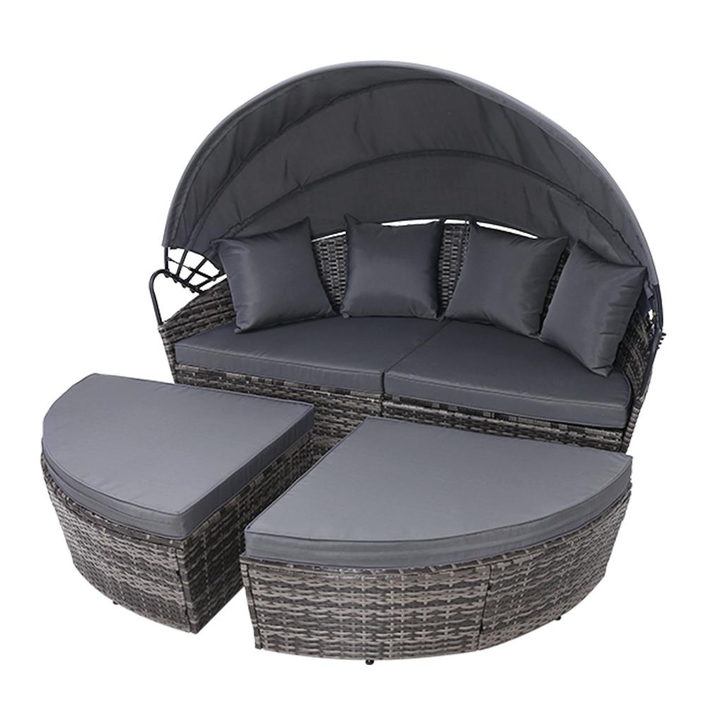 Gardeon Outdoor Lounge Setting featuring a modular design with plush cushions and a folding canopy, perfect for outdoor relaxation.