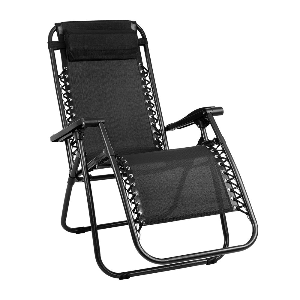 Gardeon Outdoor Portable Recliner in black, showcasing its sleek design and adjustable features for outdoor relaxation.