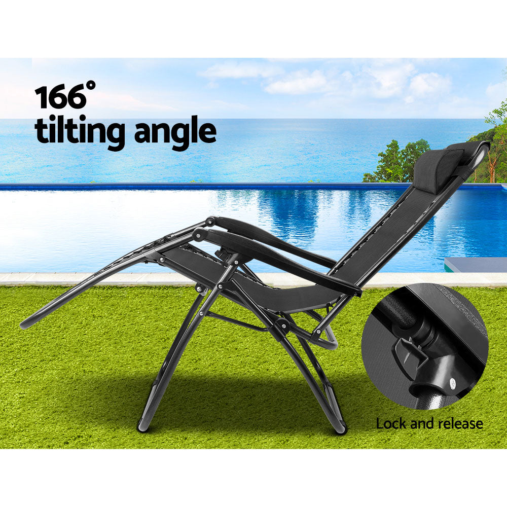 Gardeon Outdoor Portable Recliner in black, showcasing its sleek design and adjustable features for outdoor relaxation.