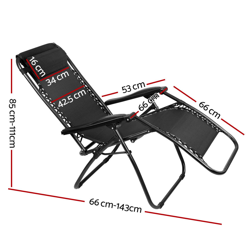 Gardeon Outdoor Portable Recliner in black, showcasing its sleek design and adjustable features for outdoor relaxation.