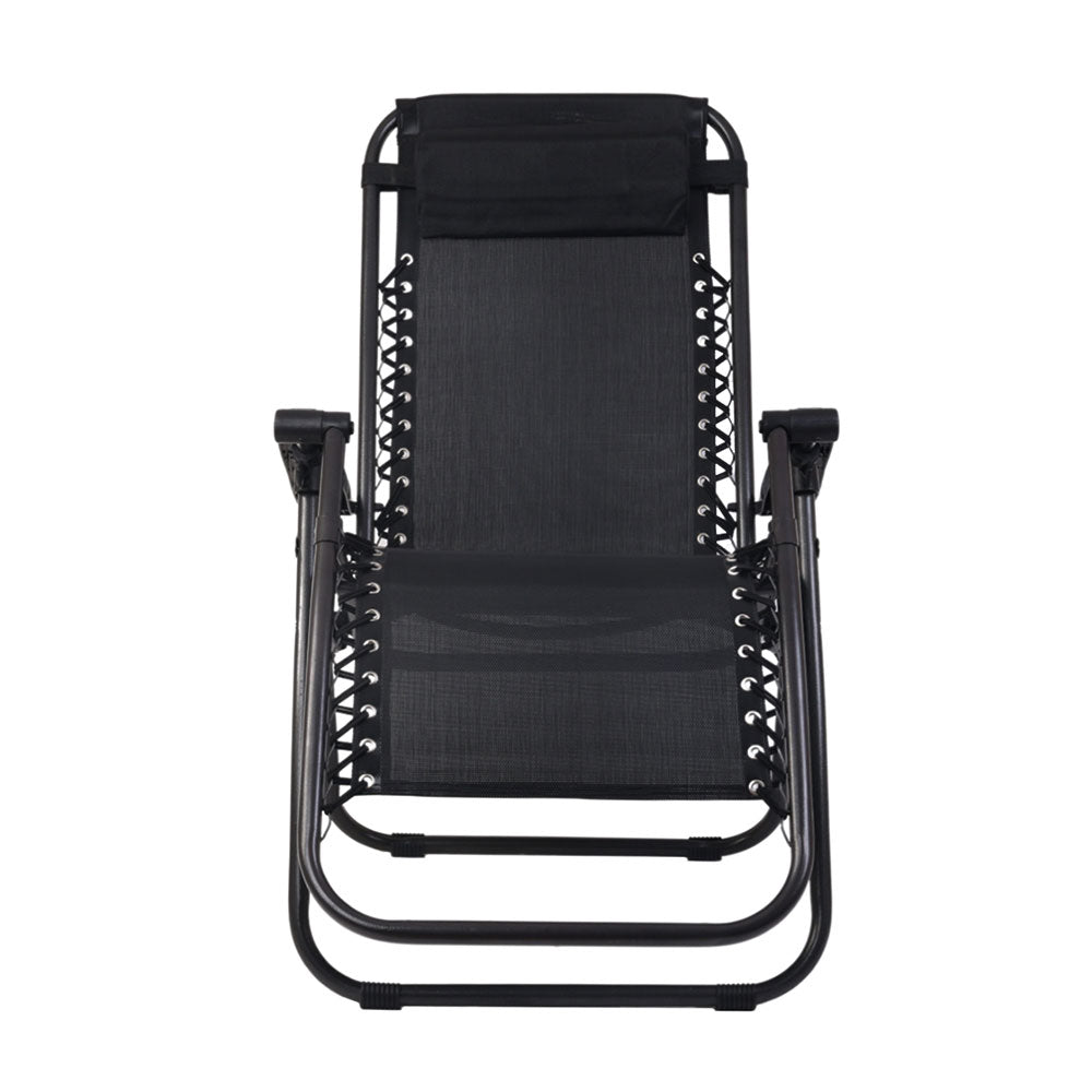 Gardeon Outdoor Portable Recliner in black, showcasing its sleek design and adjustable features for outdoor relaxation.