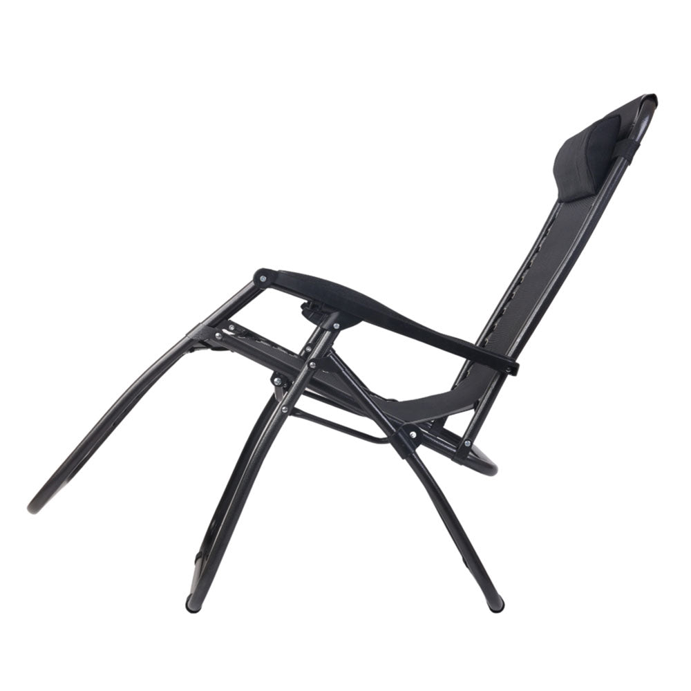 Gardeon Outdoor Portable Recliner in black, showcasing its sleek design and adjustable features for outdoor relaxation.