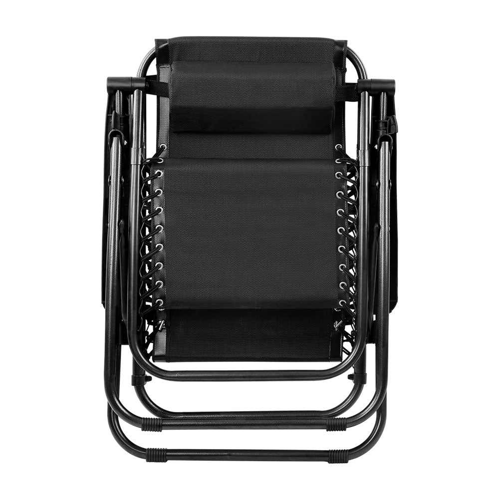 Gardeon Outdoor Portable Recliner in black, showcasing its sleek design and adjustable features for outdoor relaxation.