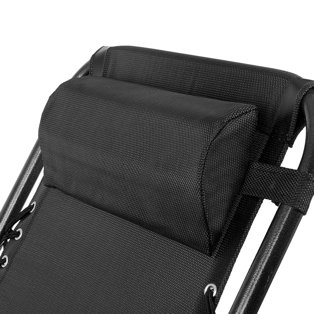 Gardeon Outdoor Portable Recliner in black, showcasing its sleek design and adjustable features for outdoor relaxation.