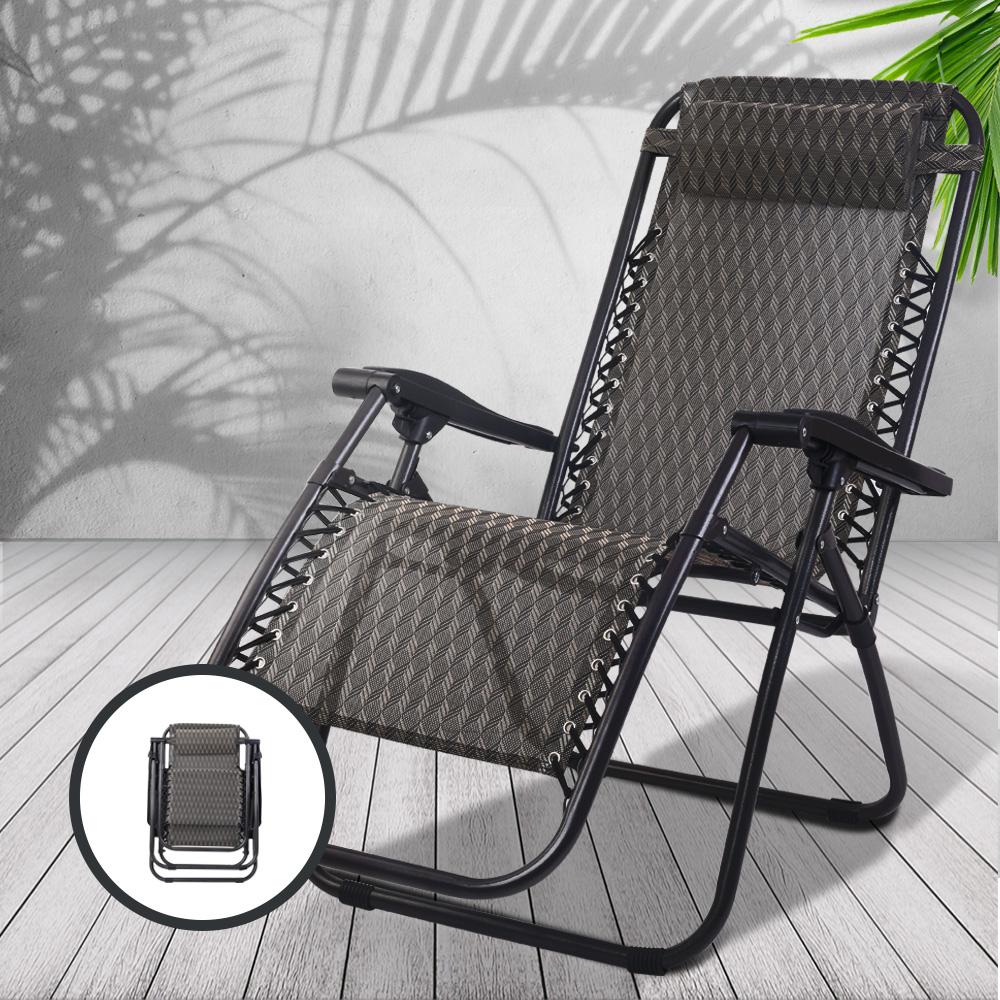 Gardeon Outdoor Portable Recliner in Grey, showcasing its sleek design and adjustable features for ultimate comfort.