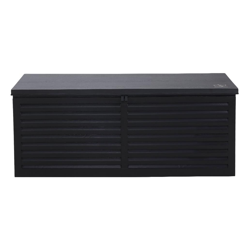 Gardeon Outdoor Storage Box with lockable lid, showcasing its sleek black design and spacious interior for versatile storage.