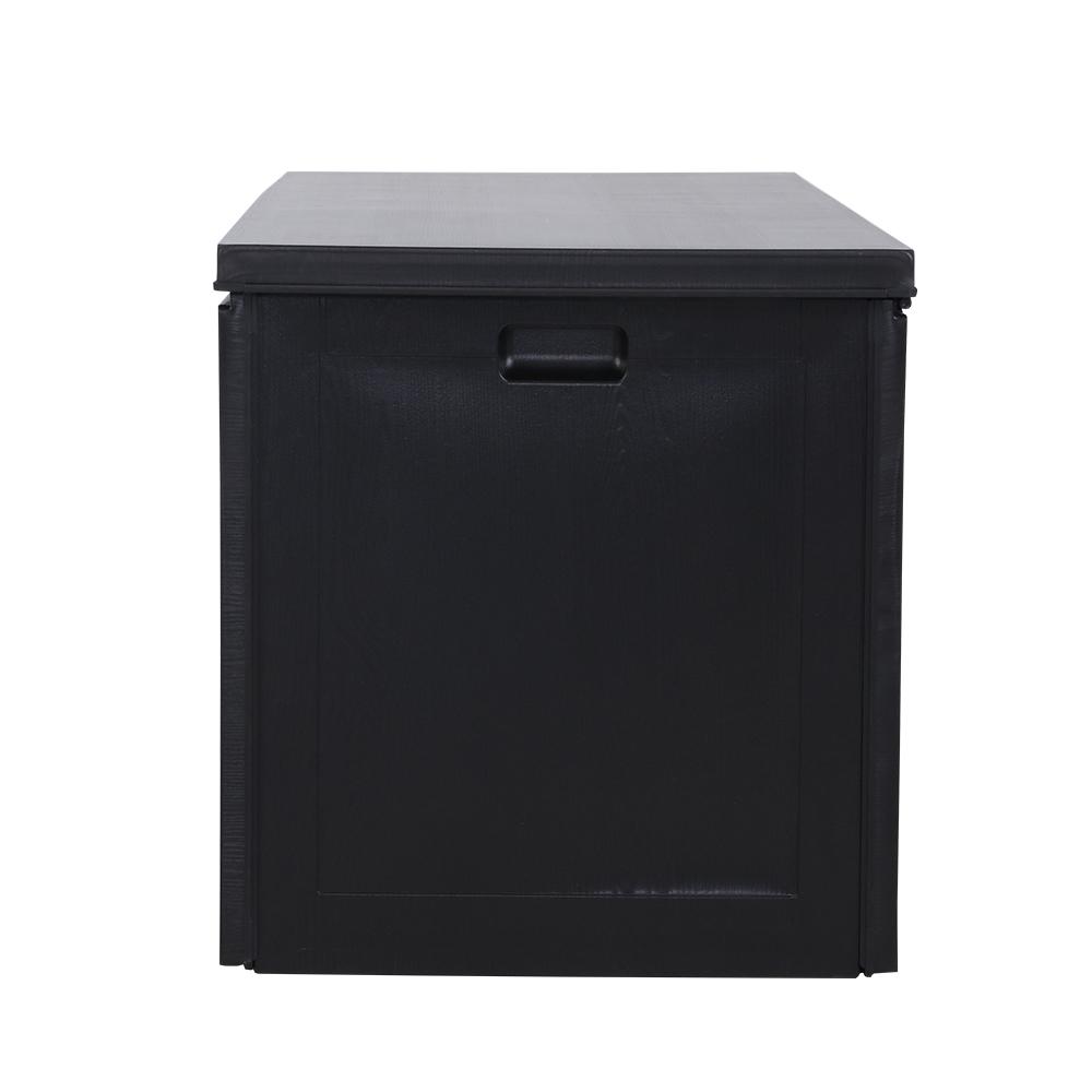 Gardeon Outdoor Storage Box with lockable lid, showcasing its sleek black design and spacious interior for versatile storage.