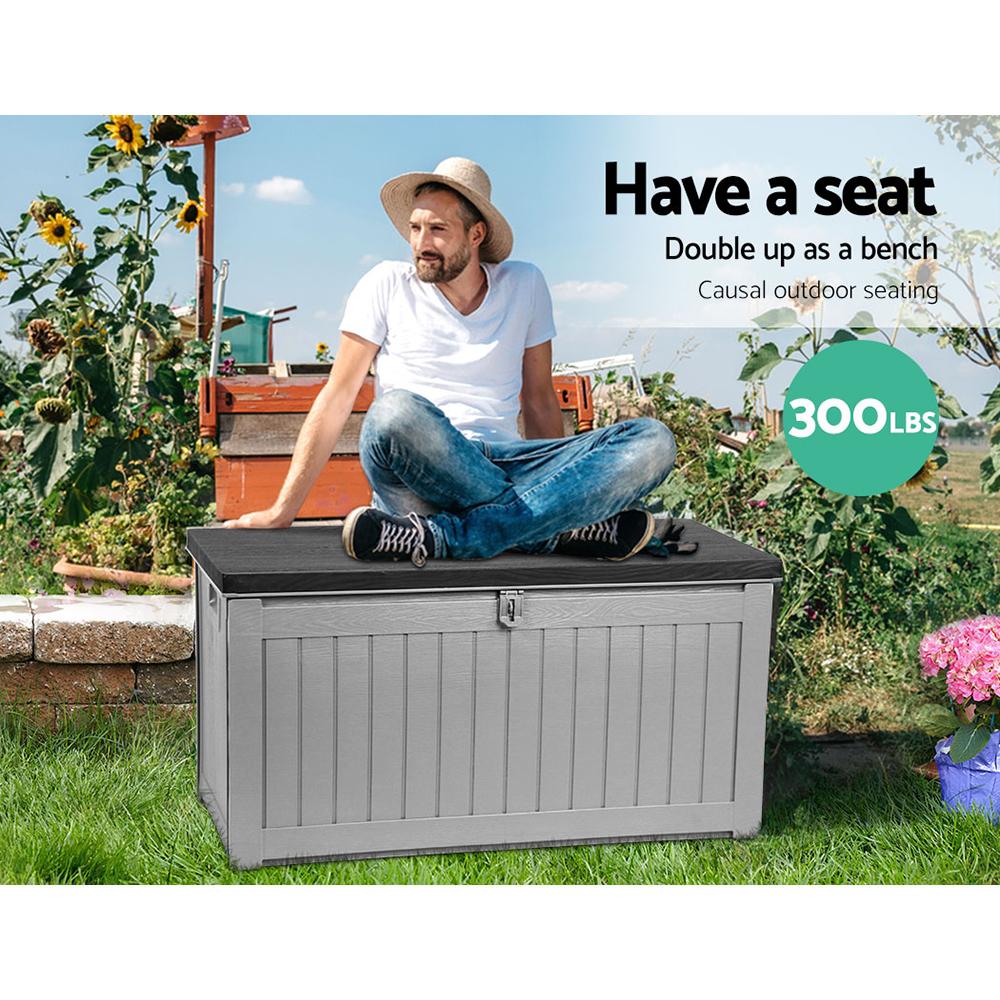 Gardeon Outdoor Storage Box Bench Seat 190L in dark grey, showcasing its stylish design and large storage capacity.