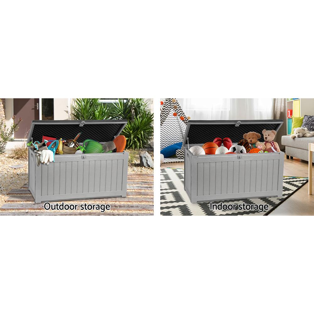 Gardeon Outdoor Storage Box Bench Seat 190L in dark grey, showcasing its stylish design and large storage capacity.