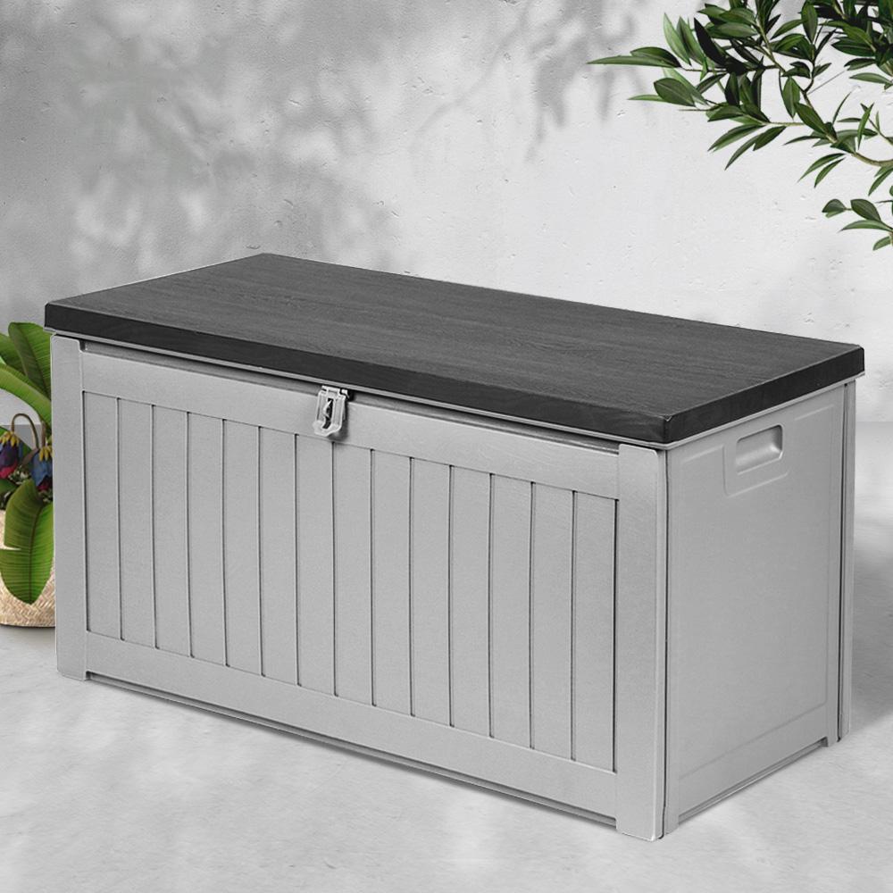 Gardeon Outdoor Storage Box Bench Seat 190L in dark grey, showcasing its stylish design and large storage capacity.