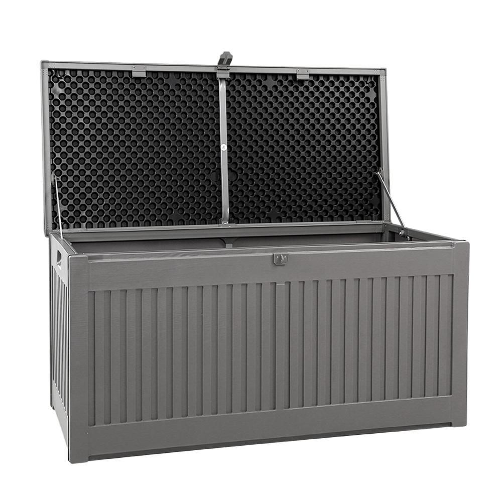 Gardeon Outdoor Storage Box in dark grey, showcasing its large capacity and stylish design, suitable for indoor and outdoor use.