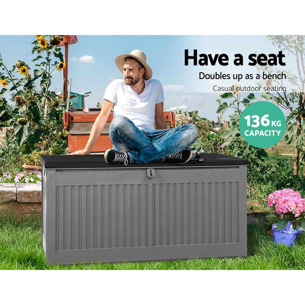 Gardeon Outdoor Storage Box in dark grey, showcasing its large capacity and stylish design, suitable for indoor and outdoor use.