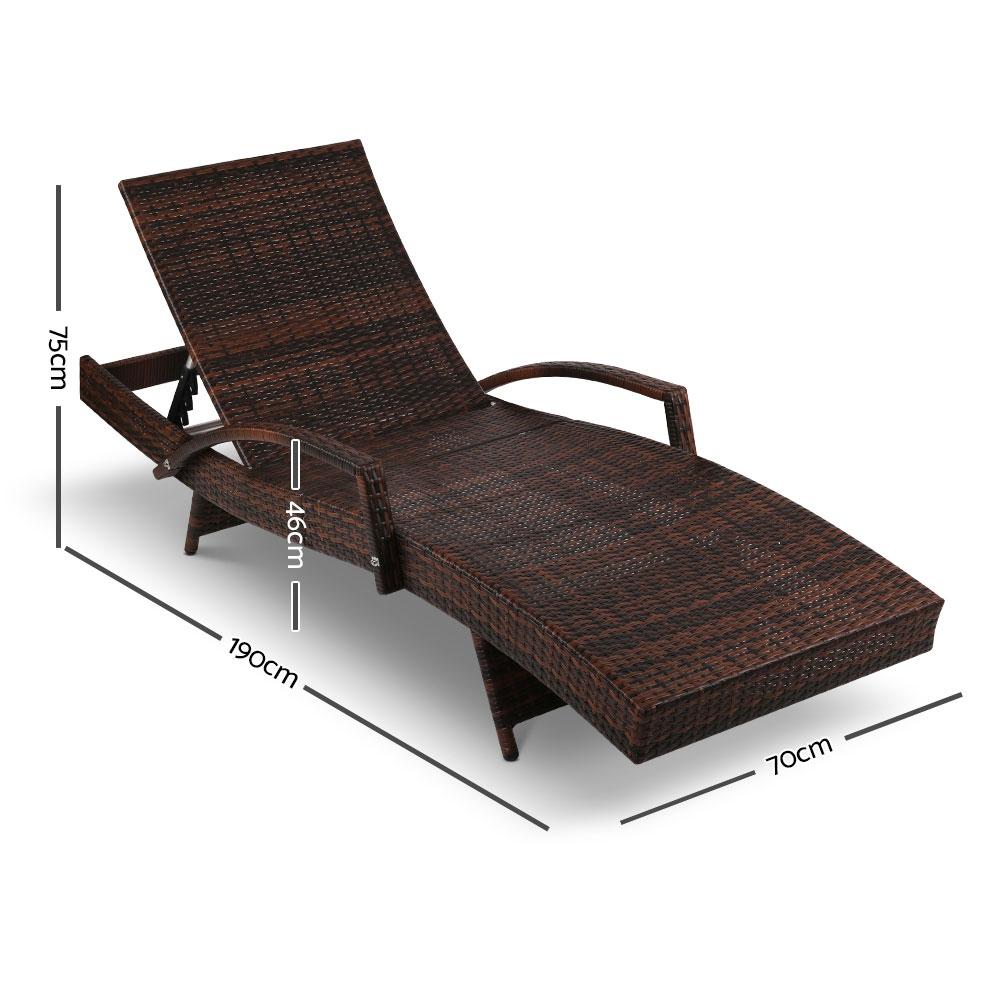 Gardeon Outdoor Sun Lounge in brown with beige cushions, showcasing its elegant design and adjustable backrest.