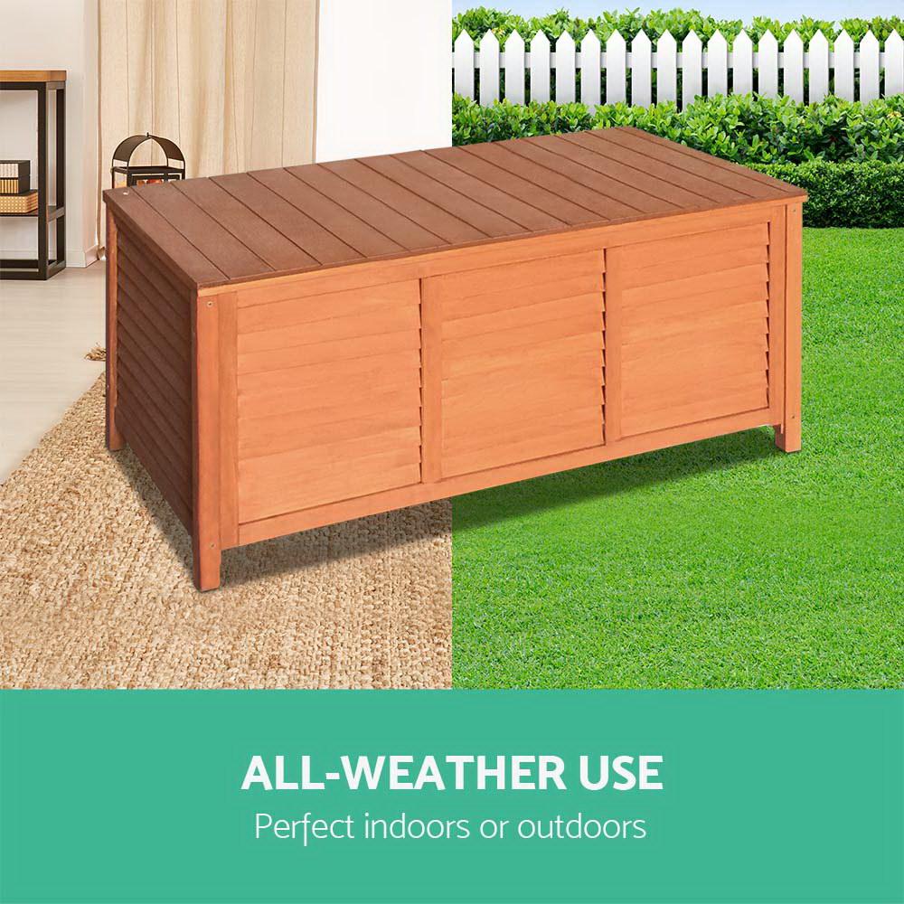 Gardeon Outdoor Fir Wooden Storage Bench showcasing its natural wood finish and slat design, perfect for outdoor and indoor use.