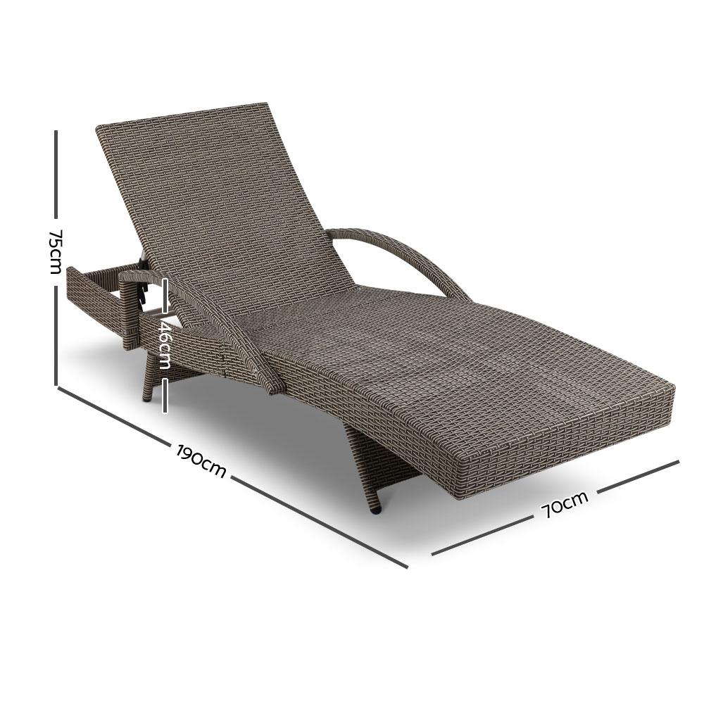 Gardeon Set of 2 Outdoor Sun Lounge Chairs in Grey with Beige Cushions, featuring a sleek design and adjustable backrest.