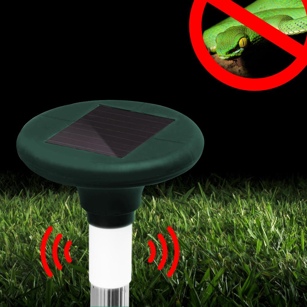 Gardeon Snake Repeller Set of 12 with solar panels and LED lights, designed to deter snakes humanely in gardens and outdoor spaces.