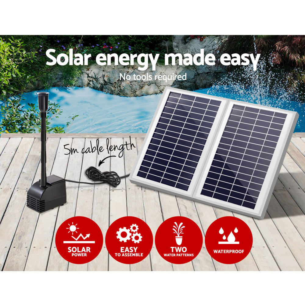 Gardeon Solar Pond Pump Water Fountain Filter Kit with solar panels and water pump, designed for outdoor and indoor use.