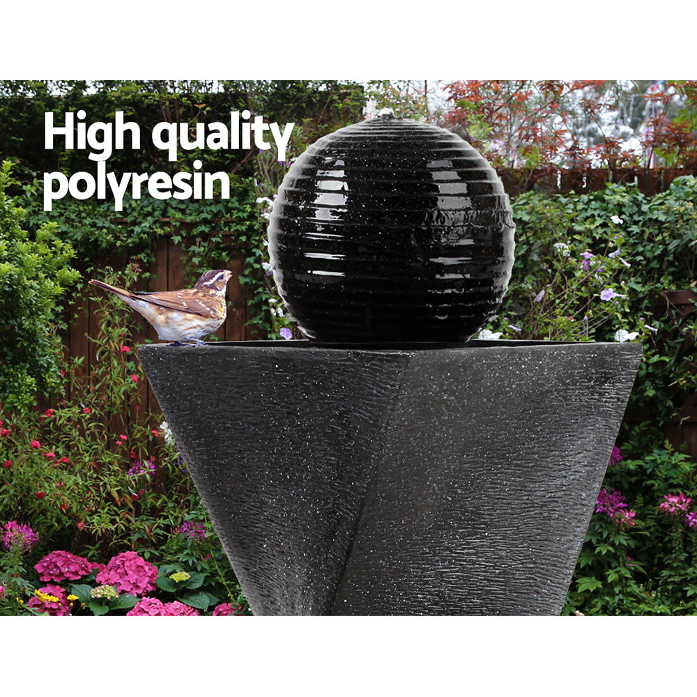 Gardeon Solar Powered Water Fountain with twist design and LED lights, showcasing its elegant structure and serene water flow.