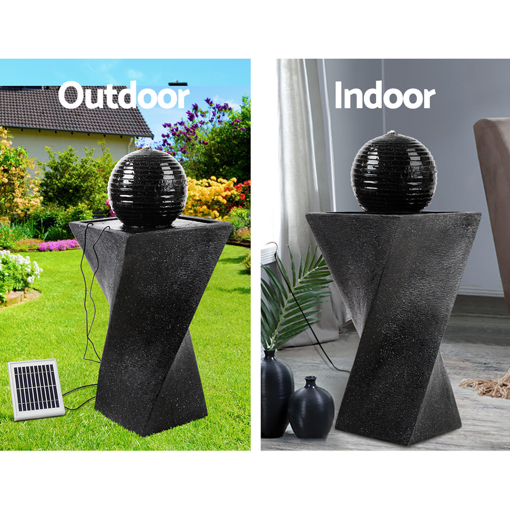 Gardeon Solar Powered Water Fountain with twist design and LED lights, showcasing its elegant structure and serene water flow.