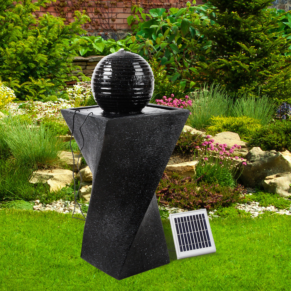 Gardeon Solar Powered Water Fountain with twist design and LED lights, showcasing its elegant structure and serene water flow.