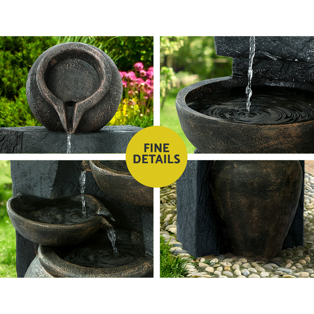 Gardeon Solar Water Fountain with 5-tier cascading design, showcasing intricate sculptural details and solar panel.