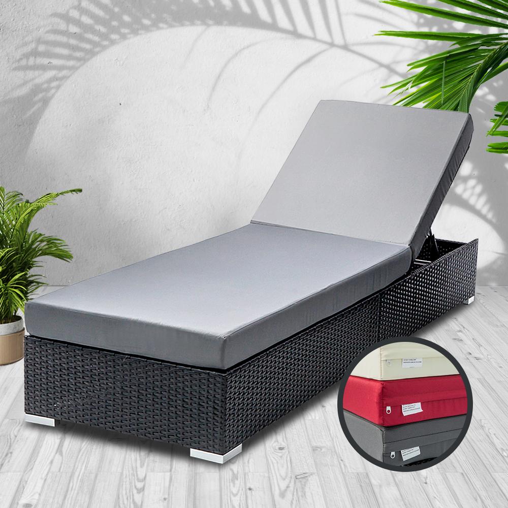 Gardeon Sun Lounge Outdoor Furniture Day Bed featuring wicker rattan design, thick cushions, and adjustable backrest in a stylish outdoor setting.