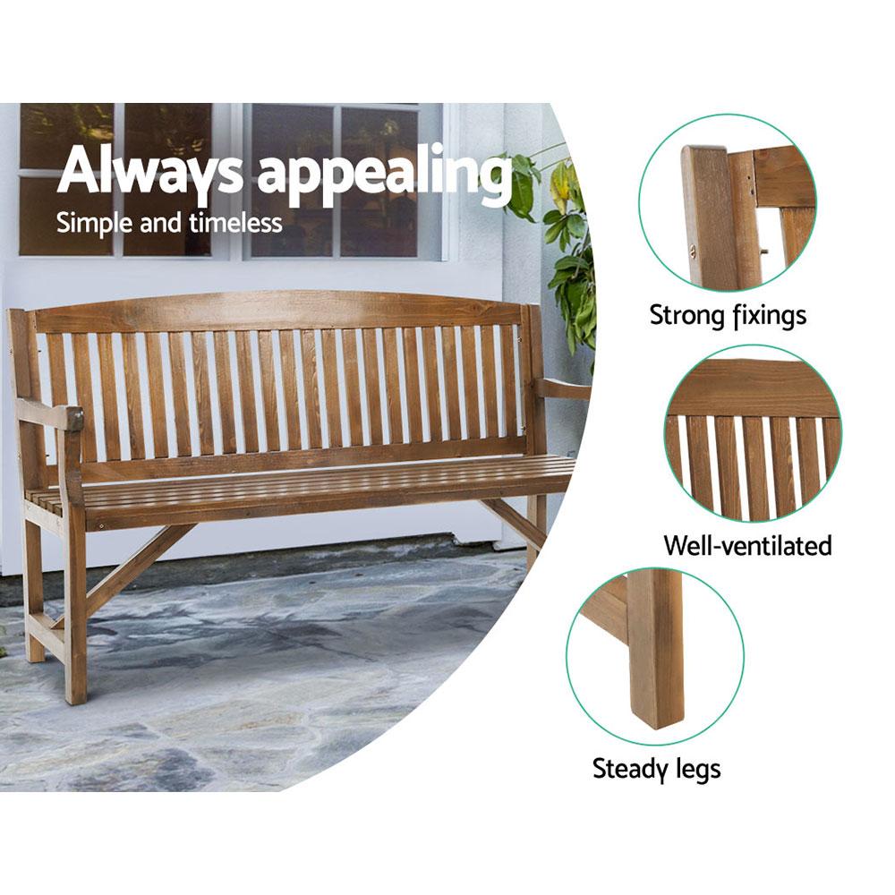 Gardeon Wooden Garden Bench Chair made of natural fir wood, showcasing its rustic design and sturdy construction, suitable for outdoor and indoor use.