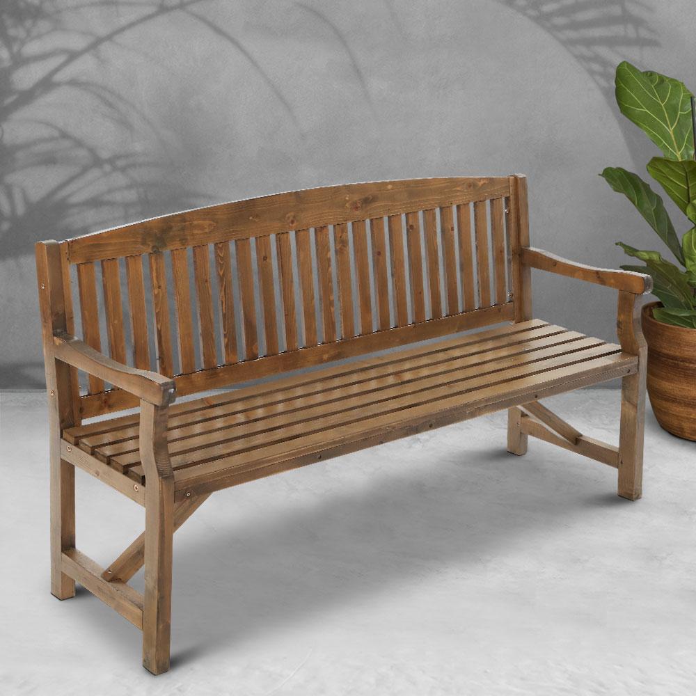 Gardeon Wooden Garden Bench Chair made of natural fir wood, showcasing its rustic design and sturdy construction, suitable for outdoor and indoor use.