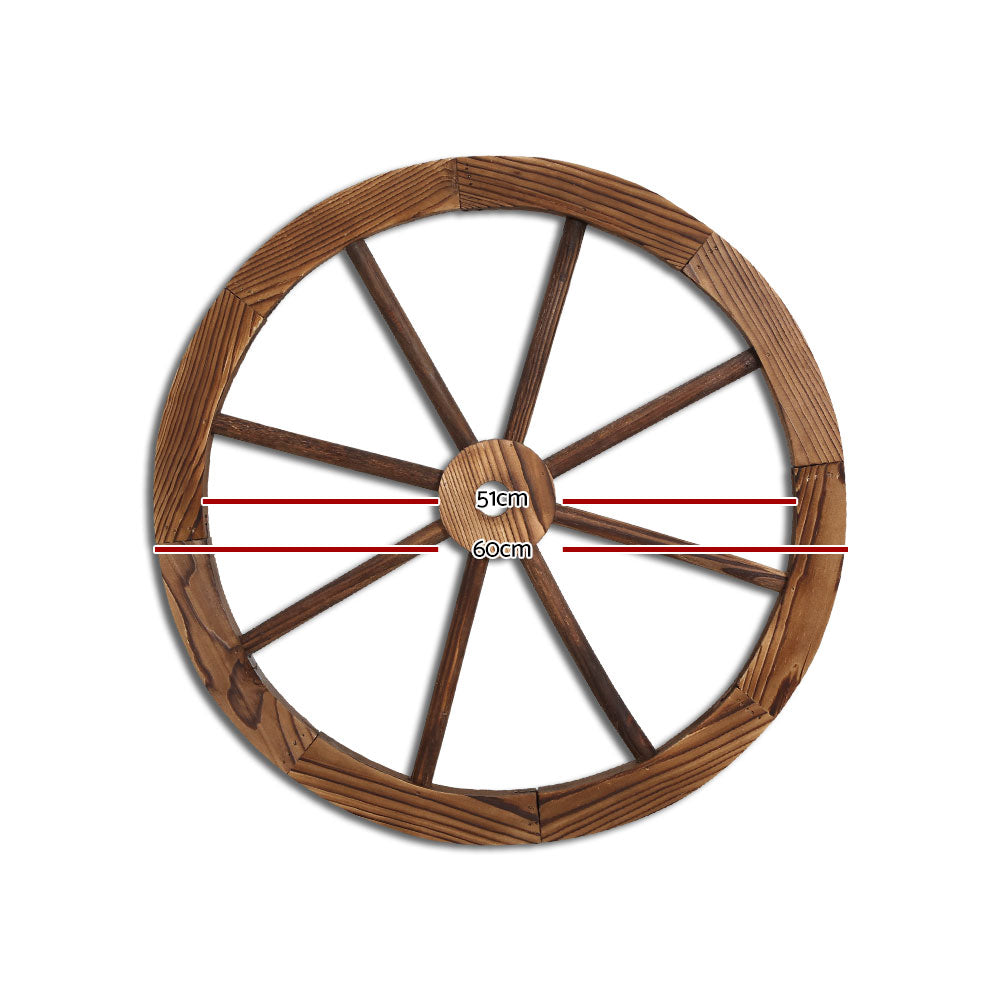 Gardeon Wooden Wagon Wheel made of fir wood with a rustic burnt finish, perfect for home and garden decor.