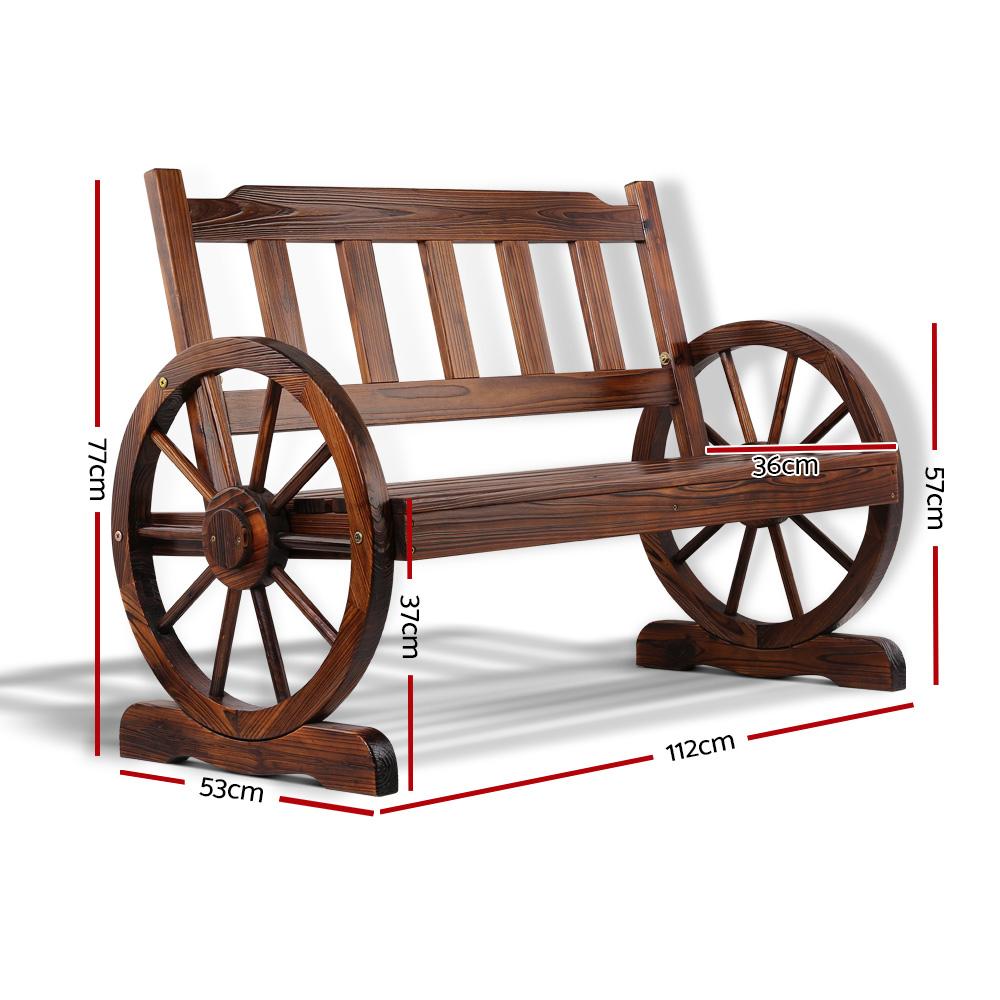 Gardeon Wooden Wagon Wheel Chair made of rustic Canadian Fir wood with wagon-wheel armrests, perfect for outdoor seating.