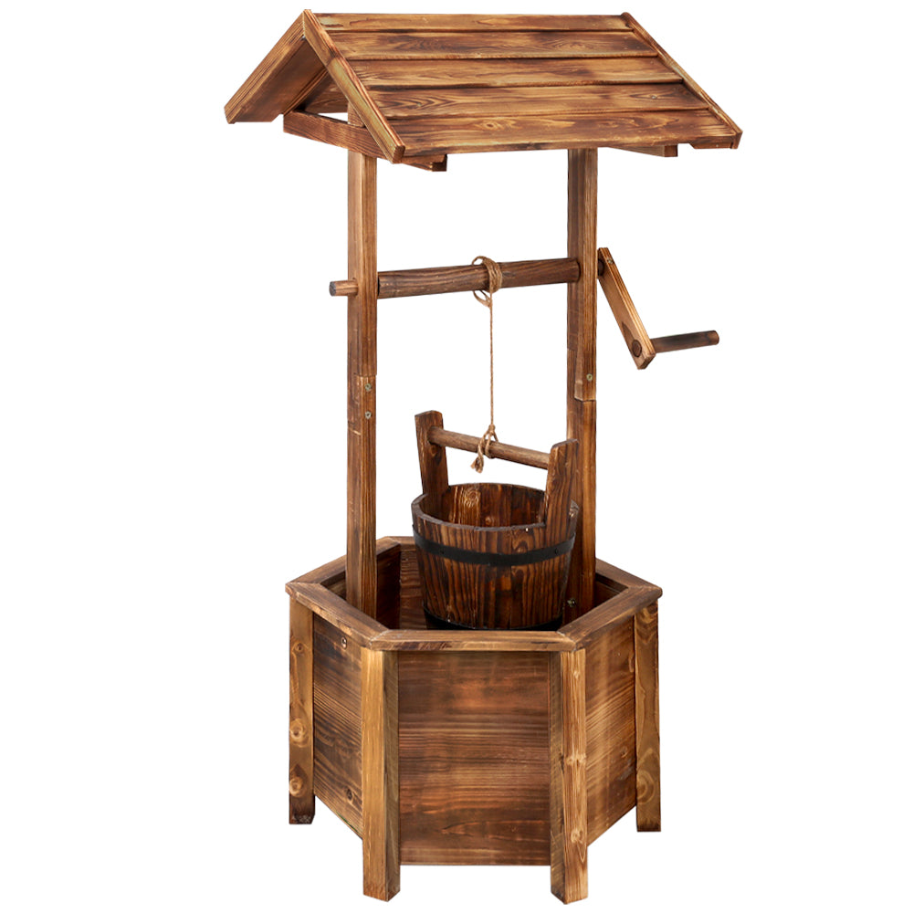 Gardeon Wooden Wishing Well made of solid fir wood, featuring a rustic design with a bucket and decorative roof, perfect for garden decor.